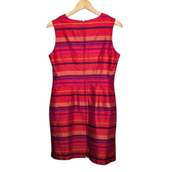 JILLIAN JONES Silk Sheath Dress 8 V-Neck Stripes Pink Orange Purple Sleek Vtg - Picture 3 of 6